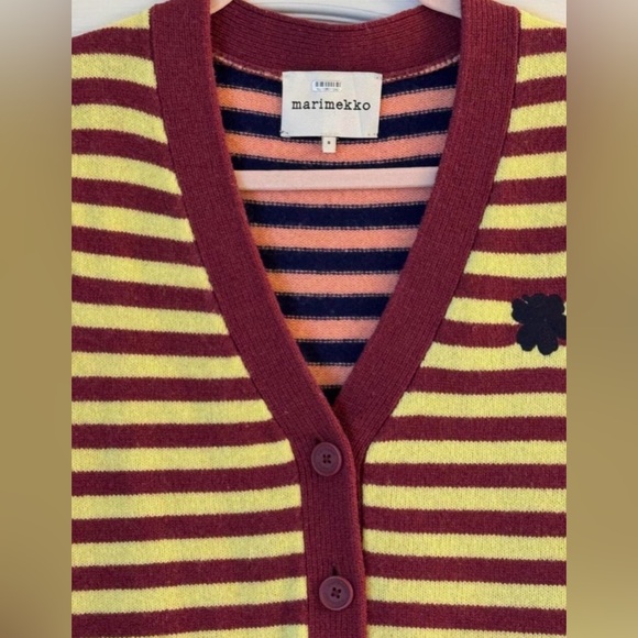 Marimekko Tasaraita Yellow Burgundy Stripe Knit Wool Sweater Vest. - Picture 2 of 5